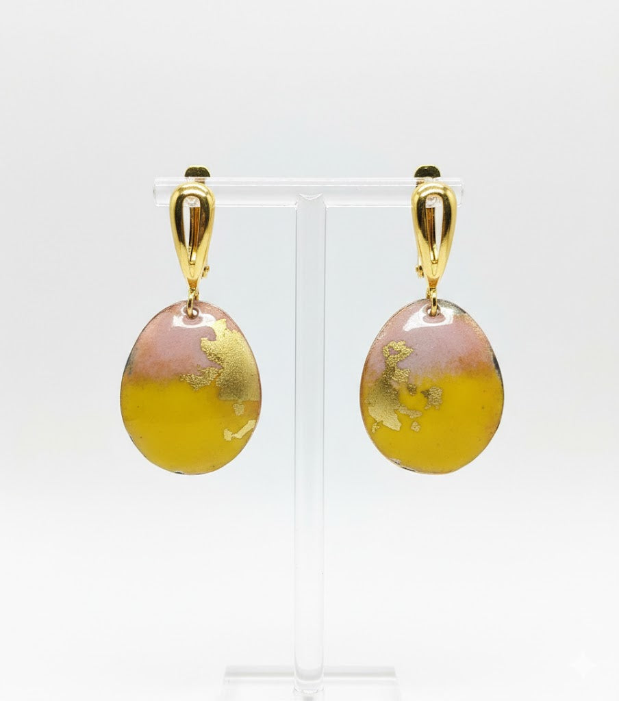 Enamel earrings "Aurora in Gold" from the collection "Wearable Art: From Klimt to Chagall"