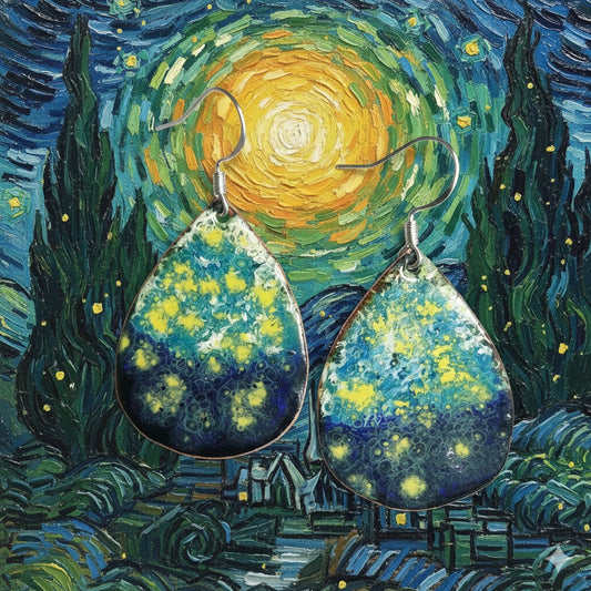 Emaille Ohrringe "Sternennacht" aus der Kollektion "Tragbare Kunst: Von Klimt bis Chagall"