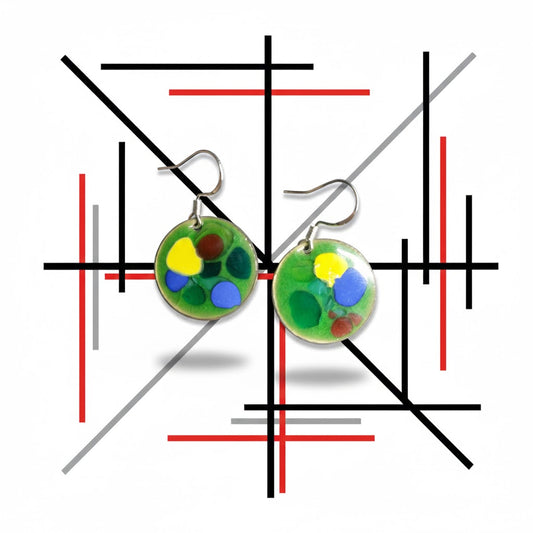 Emaille Ohrringe "Neue Realität" aus der Kollektion "Geometrie des Feuers – Die Macht der Abstraktion"
