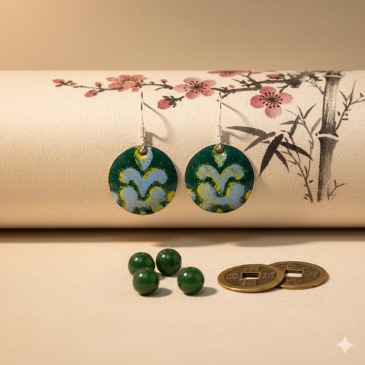 Emaille Ohrringe "Teezeremonie-Grün" aus der Kollektion Fernöstliche Seide & Feuer